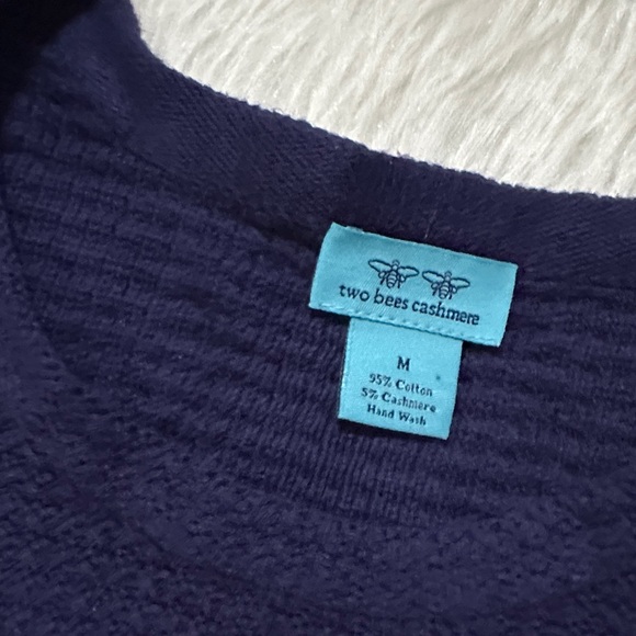 Two bees cashmere Blue knit Textured Top - Picture 3 of 7